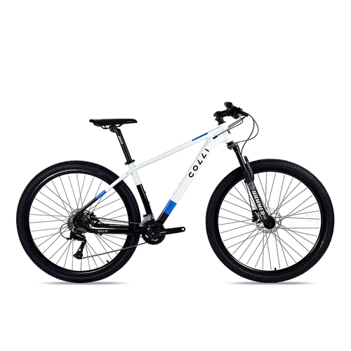 Bicicleta Colli Hills Aro 29 2026 Branco/Azul/Preto Shimano Acera 2X8 Tamanho S